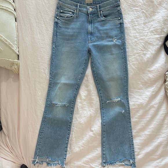 MOTHER Insider Crop Light Blue Distressed Flare Jeans - Picture 5 of 5
